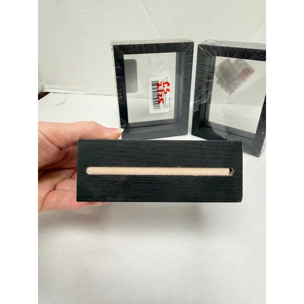 Black Wooden Floating Picture Frame Set of 3 Shadow Box 4.5x6